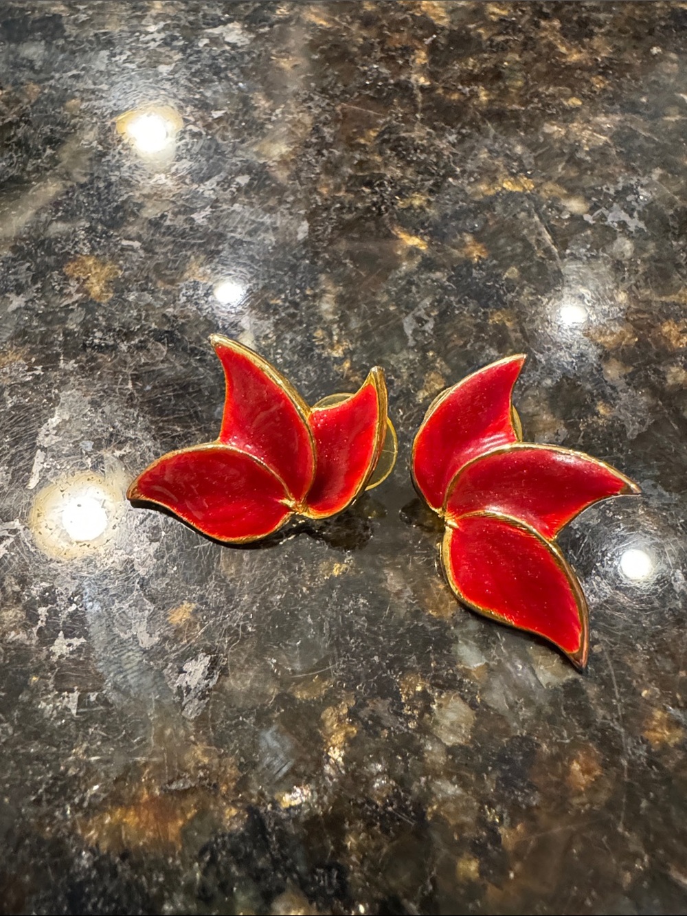 Red Enamel Petal Post Earrings